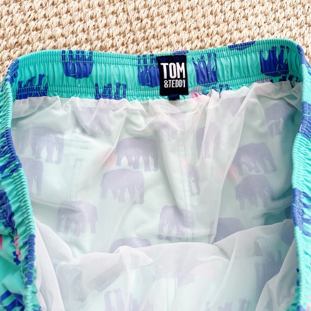 Tom & Teddy Elephant Print Swim Trunks XXL Men’s Teal Blue Pink Beach Shorts - Picture 5 of 7
